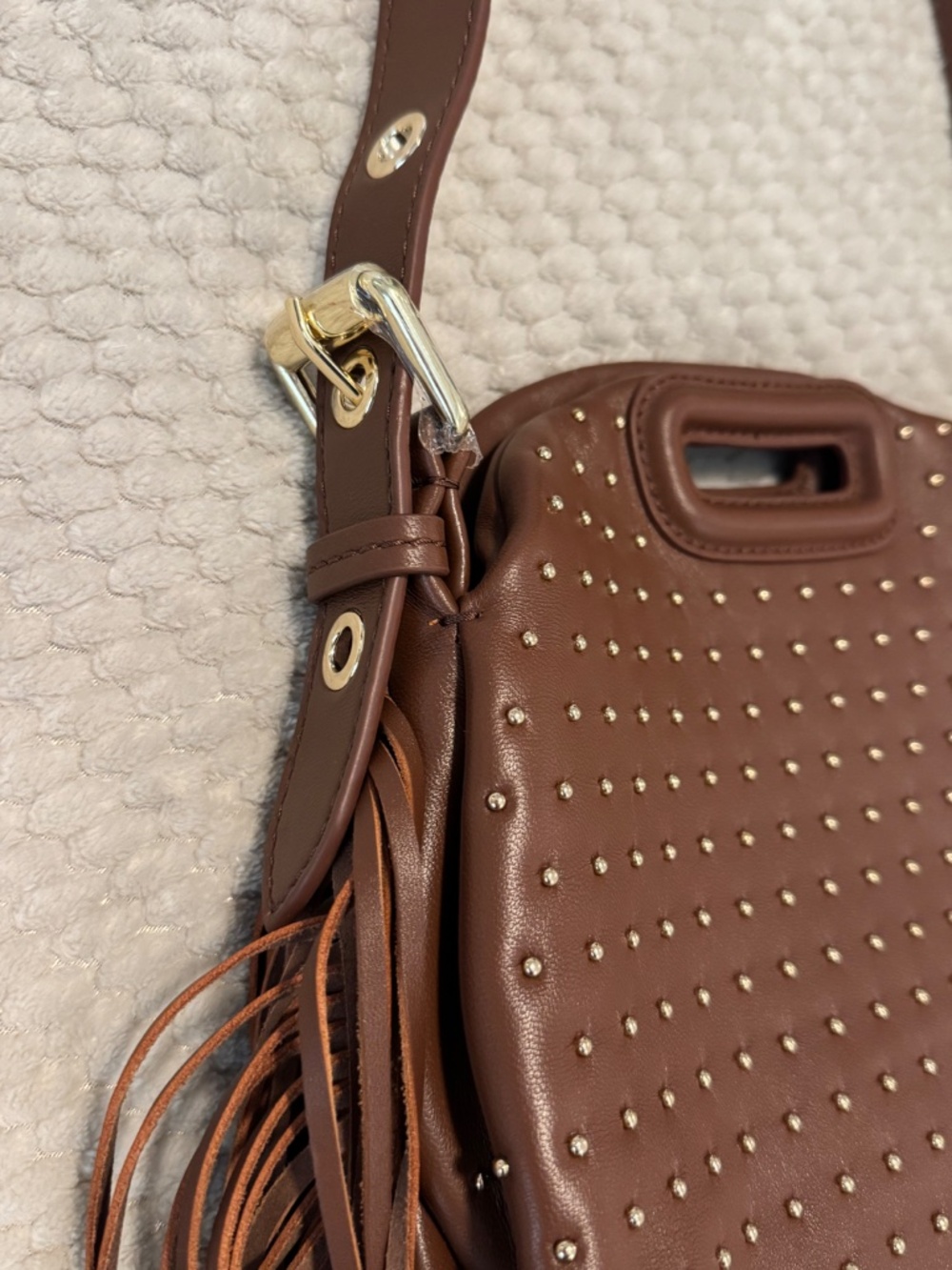 Maje Miss M Mini Brown Leather Studded Cross-body Bag - NWT - Picture 10 of 15